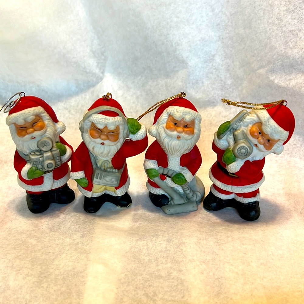 Set of 4 Santa Christmas Ornaments Vintage